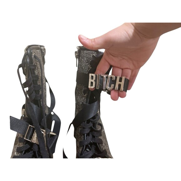 Dolls Kill, Baddie Mentality Size 7 Rhinestone Boots Says “Bad Bleep”￼ - Picture 2 of 12